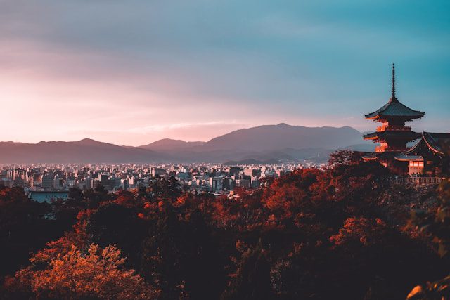 A city in Japan against the backdrop of a castle
