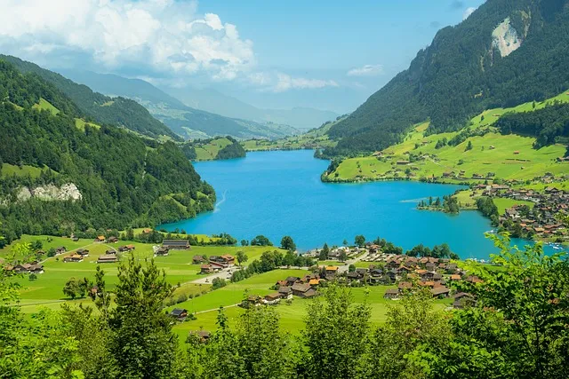 A serene alpine lake in Switzerland