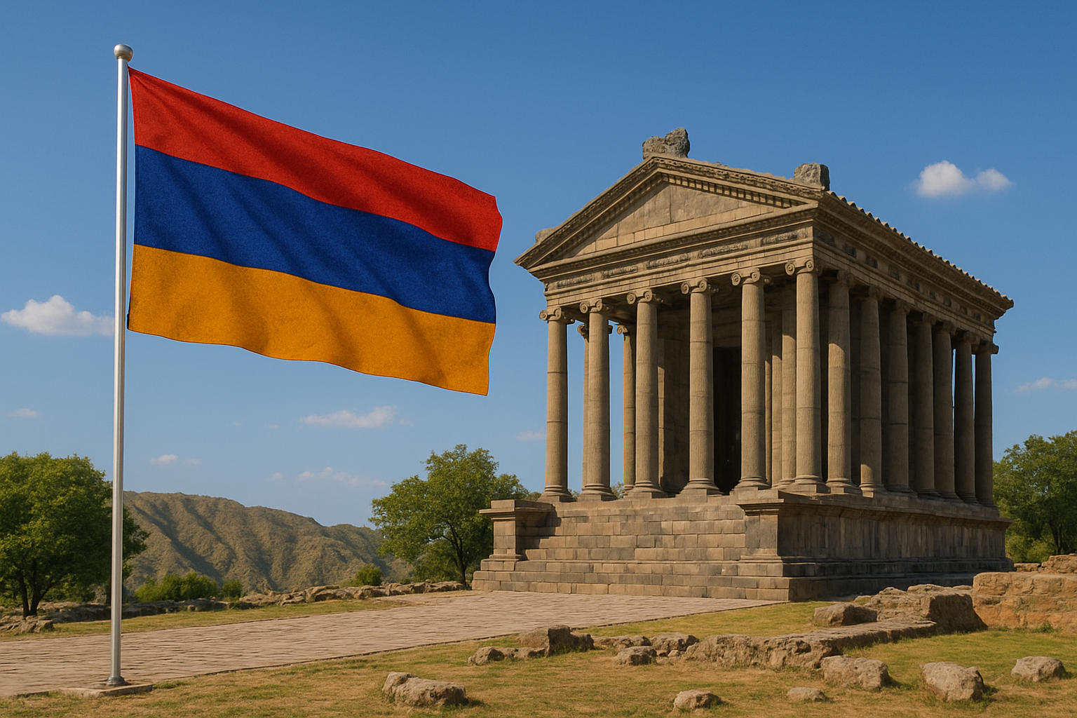 Armenian Flag and Garni Temple