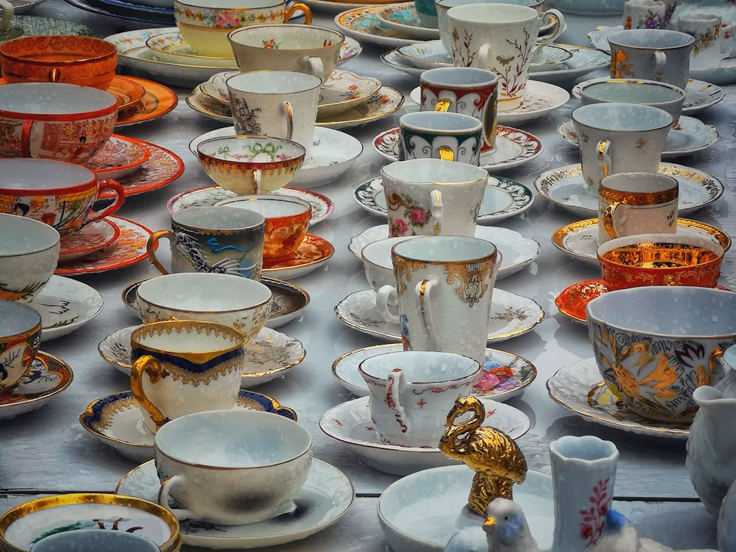 Delicate British Fine Bone China Teacups with Floral Patterns 