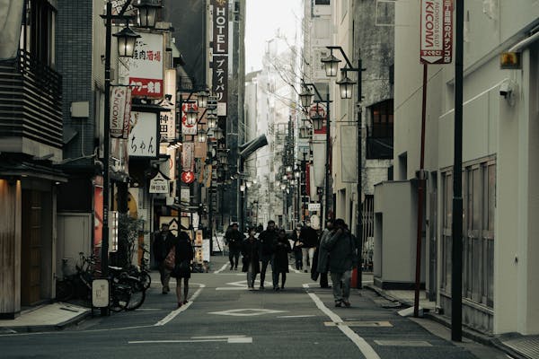 Busy urban street in Japan.