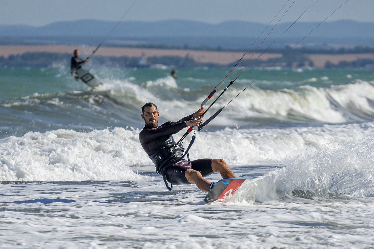 Extreme kite surfing at Varna Beach in Bulgaria