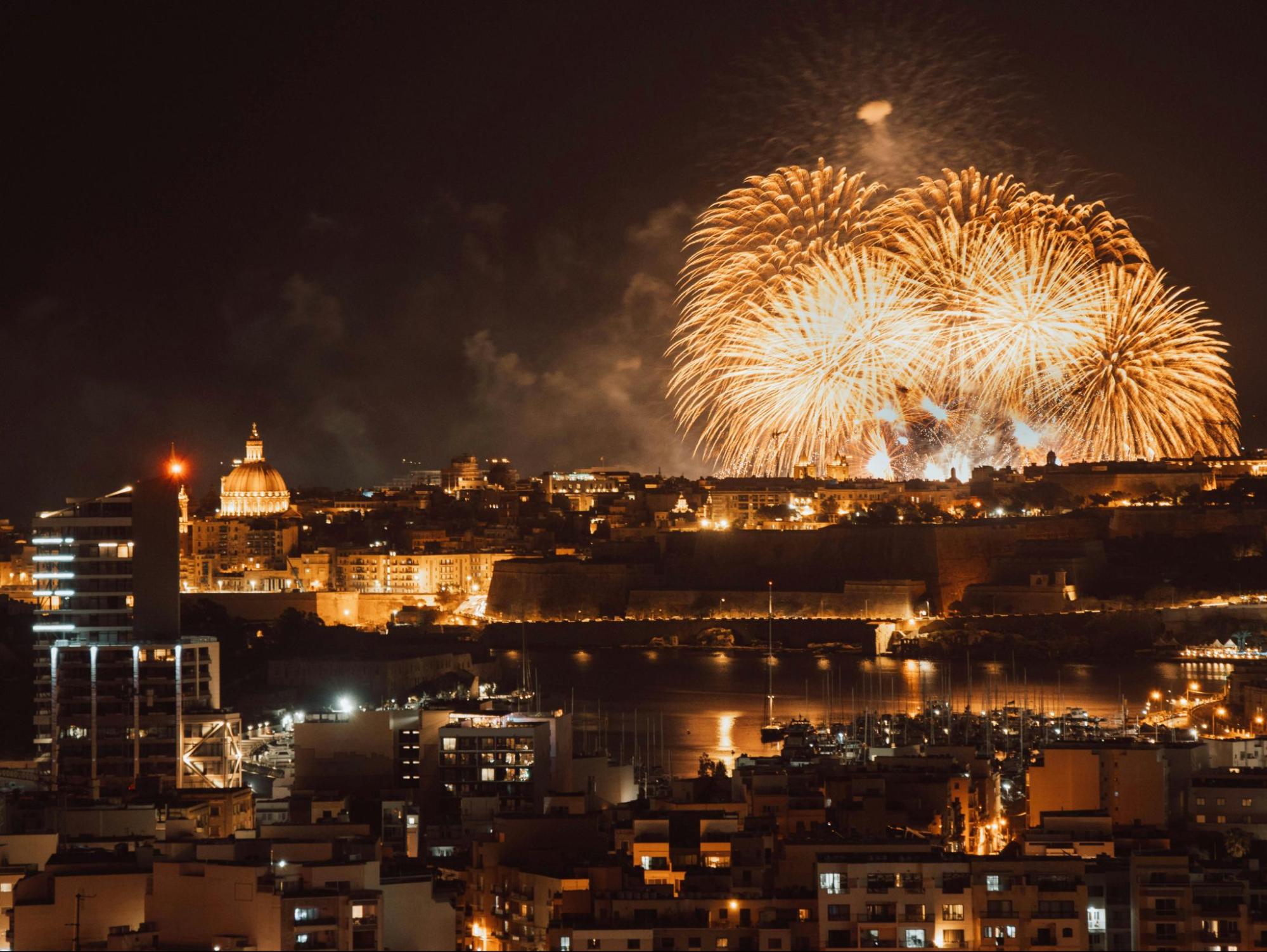 Festive fireworks over Mdina, Malta