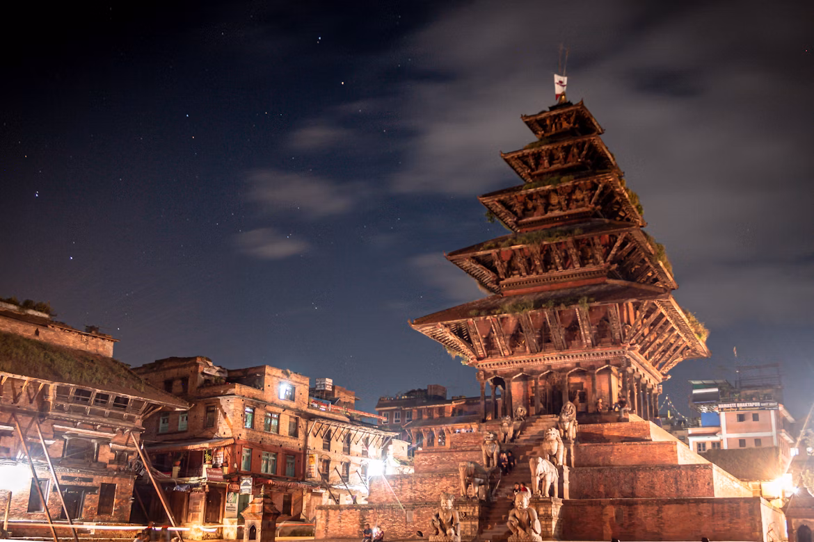Nyatapola Temple and artisans in Bhaktapur Square