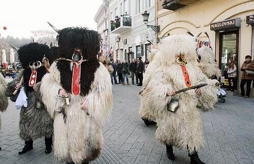 People in costumes at the Kolyada Slavic Winter Festival 