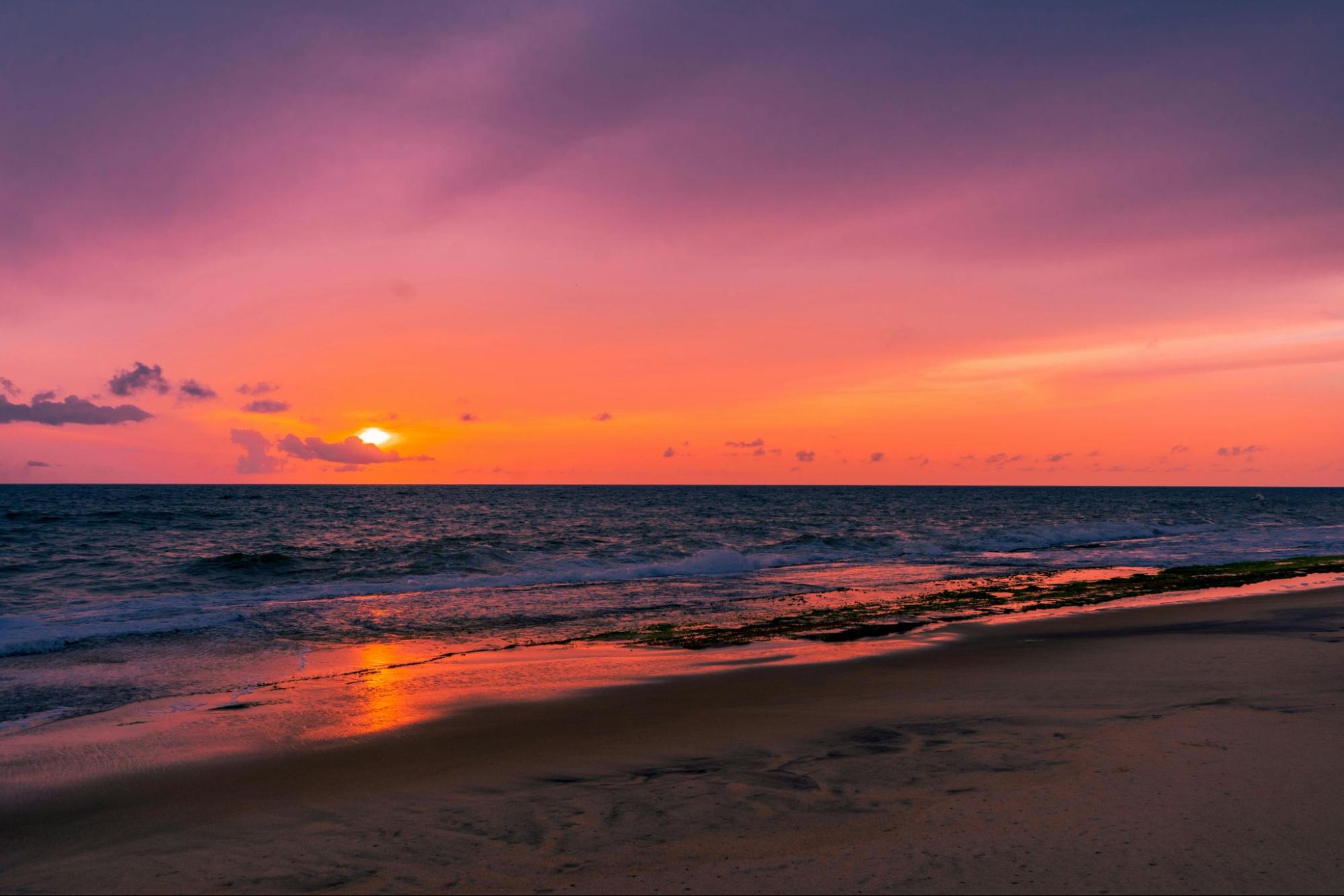 Scenic view of Negombo Beach with clear blue skies and golden sand